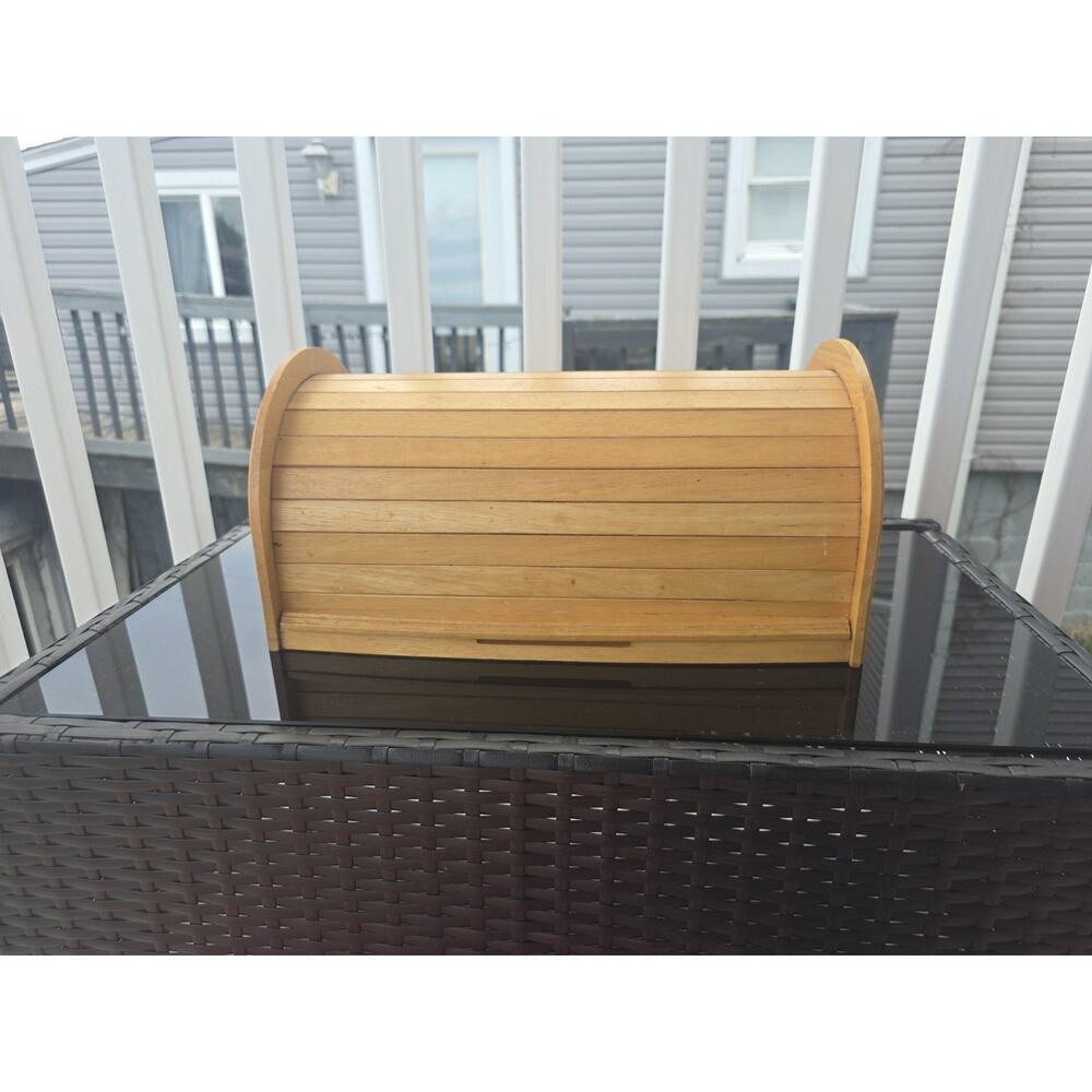 Kamenstein Wood Roll Top Bread Box Brown Beech Tone 1 Loaf 14.5 x 9 in